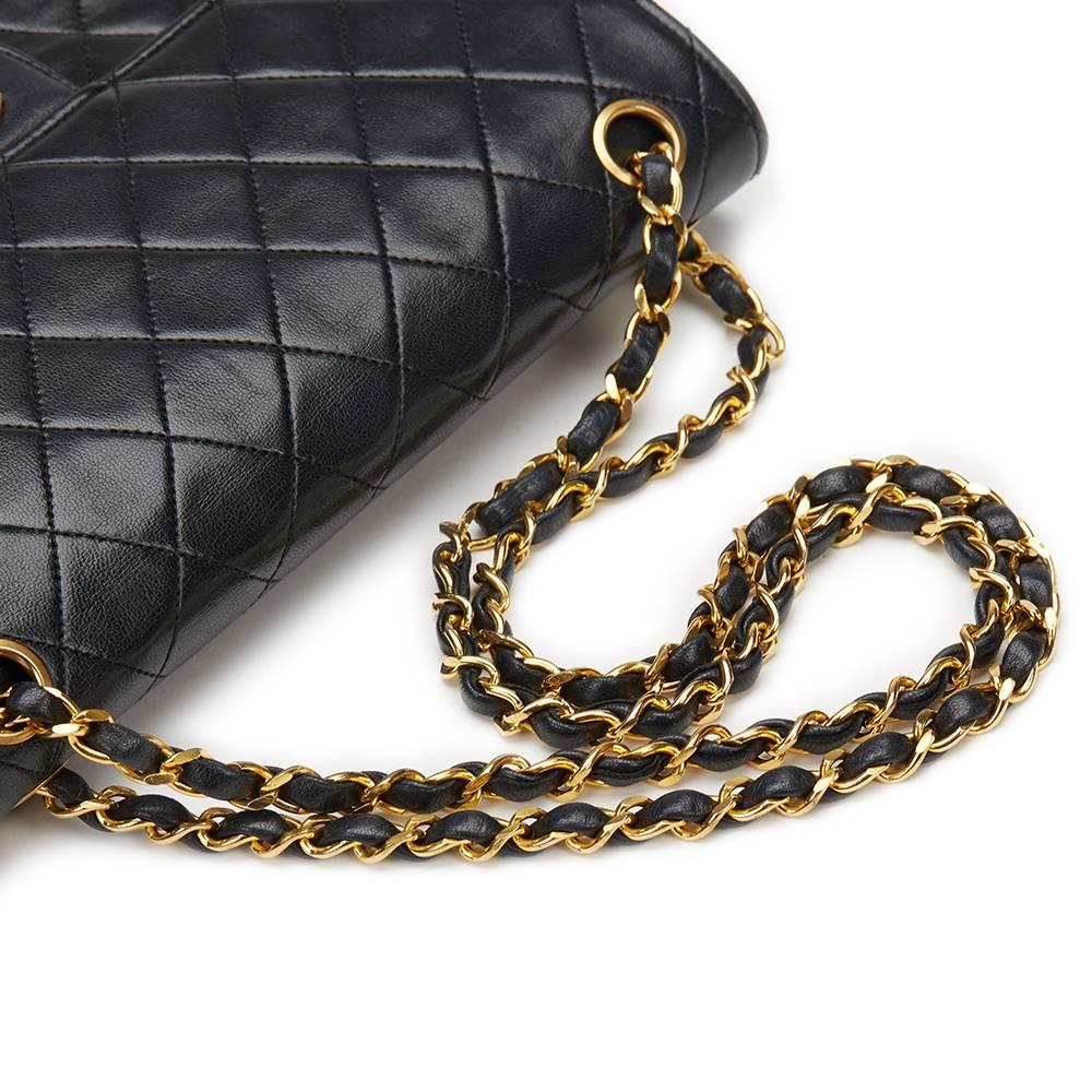 1980s Chanel Black Quilted Lambskin Vintage Medium Classic Double Flap Bag 2