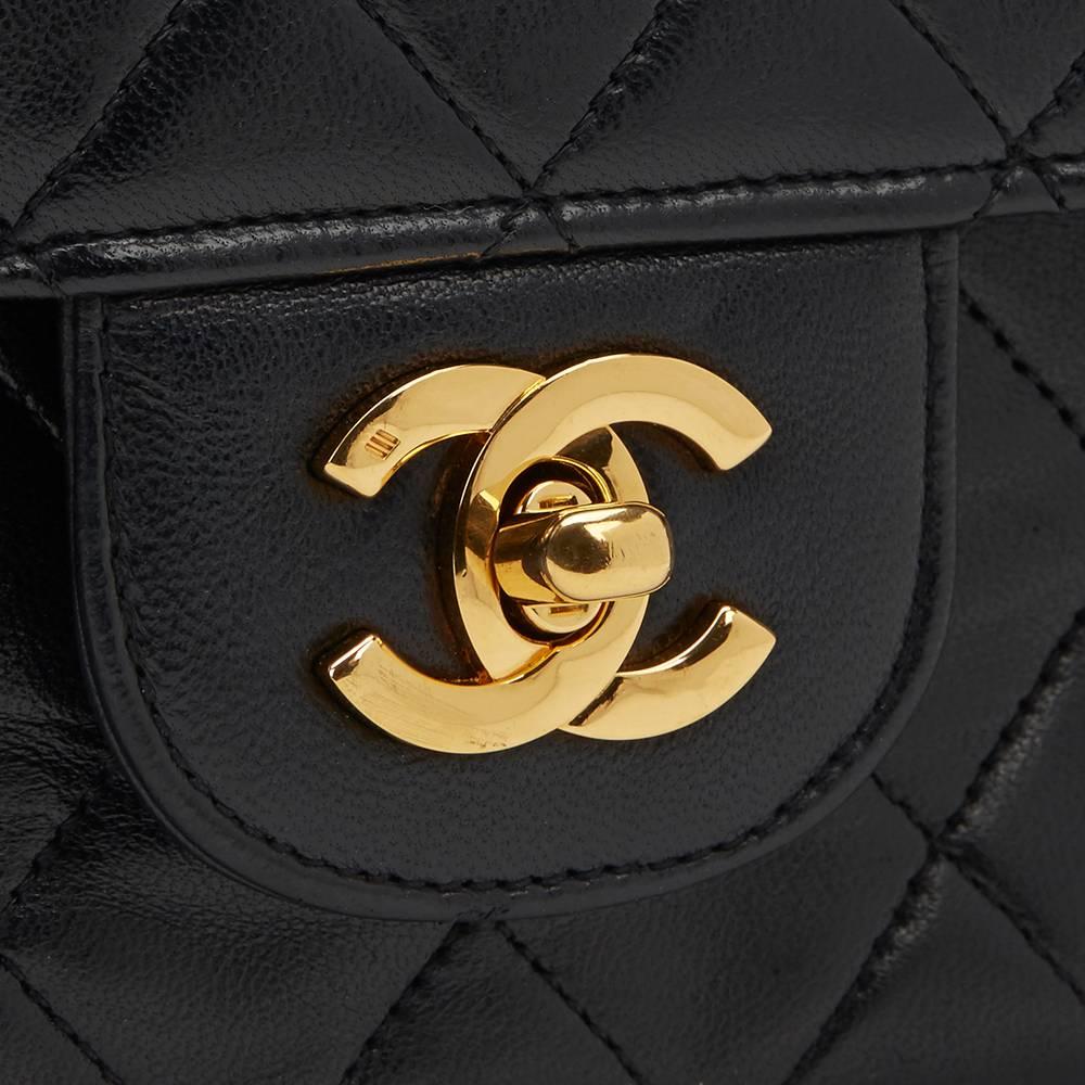 1980s Chanel Black Quilted Lambskin Vintage Medium Classic Double Flap Bag 5