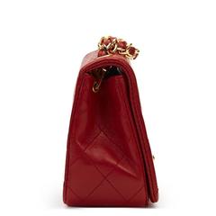 1990s Chanel Red Quilted Lambskin Vintage Mini Flap Bag