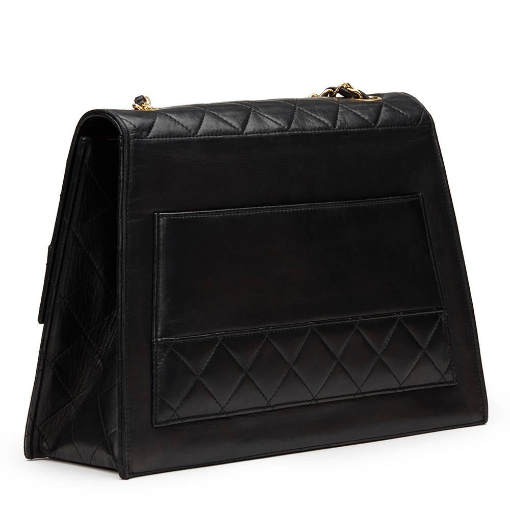 Women's 1990s Chanel Black Quilted Lambskin Vintage Trapeze Single Flap Bag