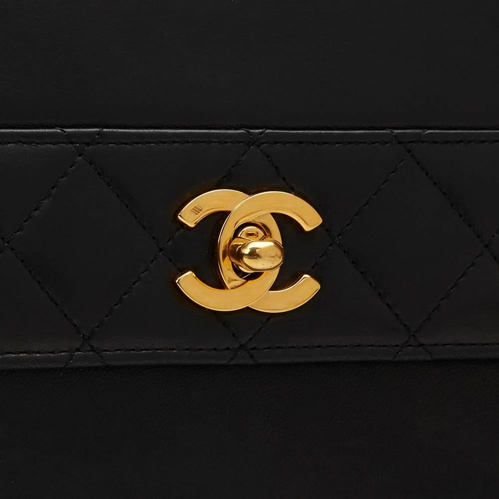 1990s Chanel Black Quilted Lambskin Vintage Trapeze Single Flap Bag 2