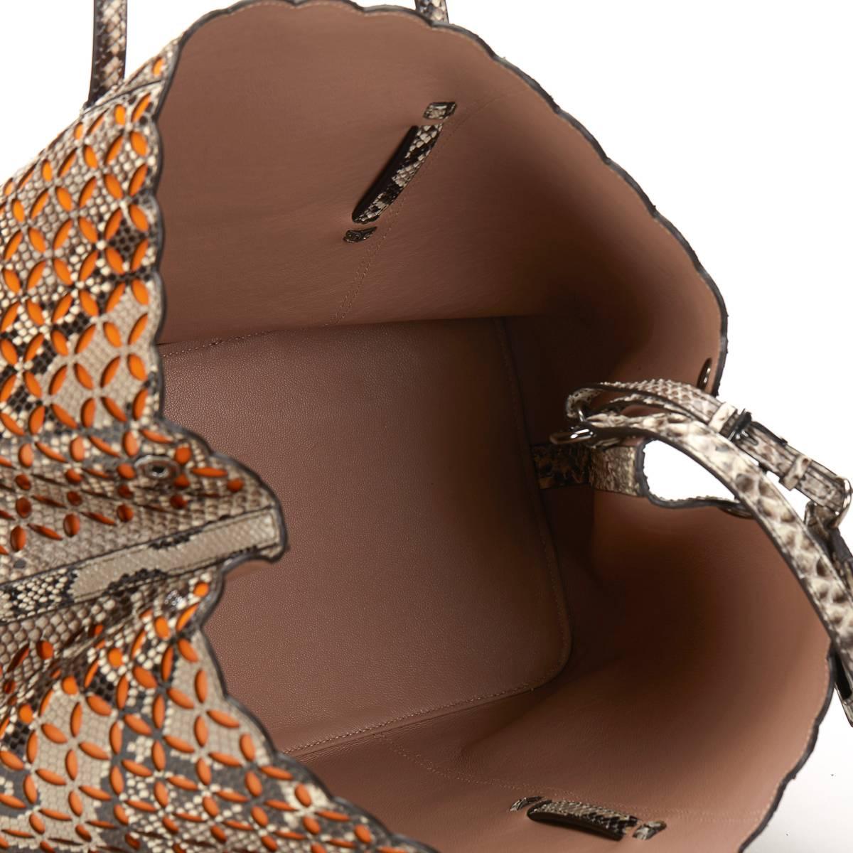 2000 Alaia Python & Orange Leather Perforated Shopper 1