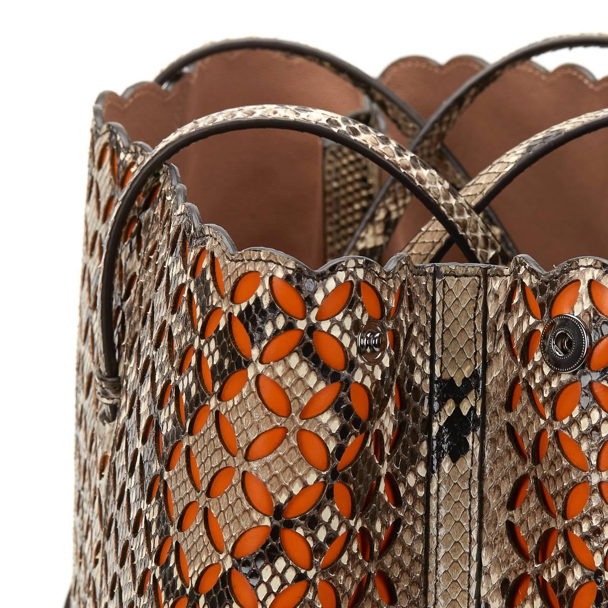 2000 Alaia Python & Orange Leather Perforated Shopper 4