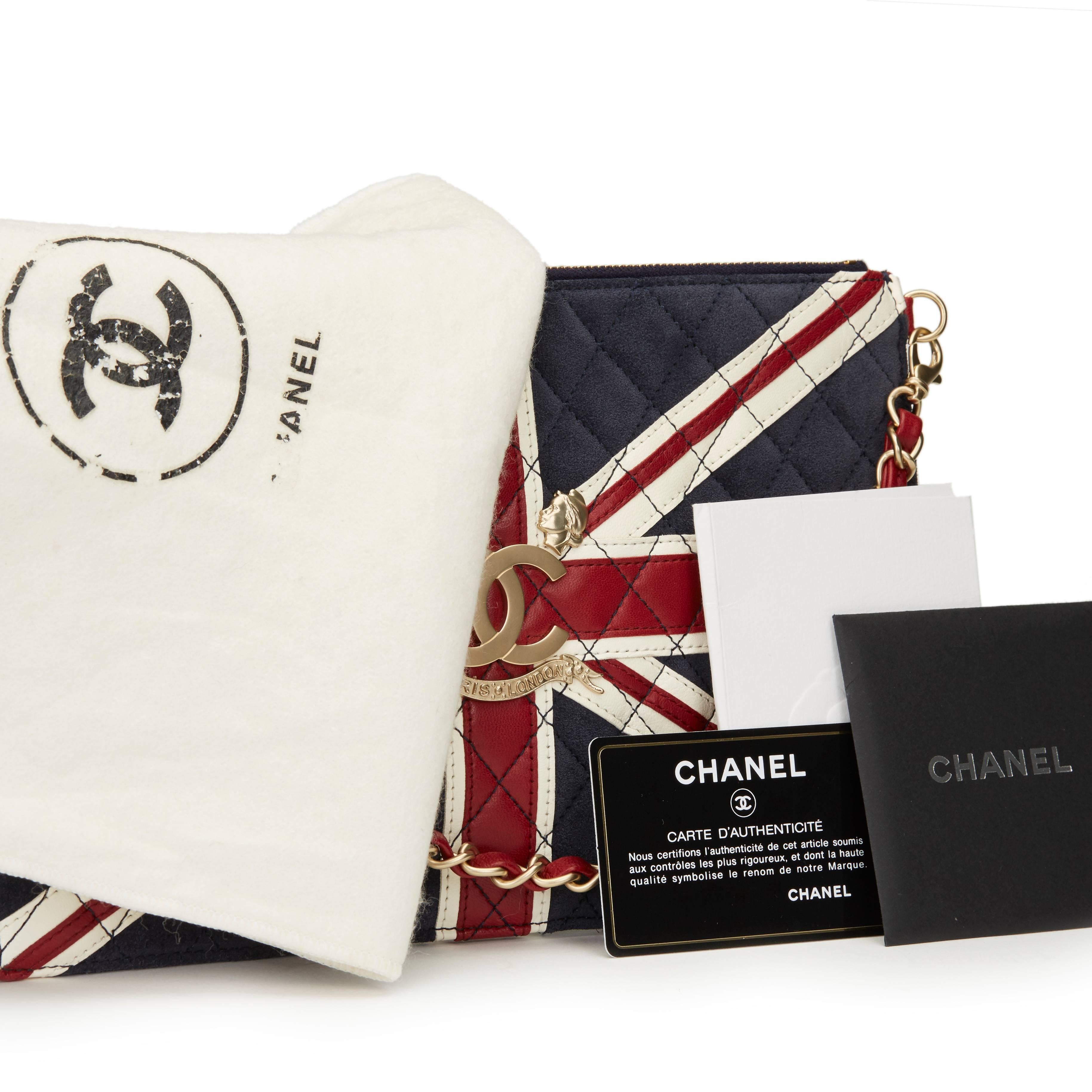 2000s Chanel Navy Suede, Red & White Lambskin Union Jack Pouch 5