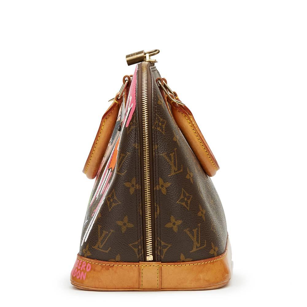 LOUIS VUITTON
 x Year Zero London Handpainted 'Momager' Alma PM 3/3

This LOUIS VUITTON Alma PM is in Good Pre-Owned Condition accompanied by Padlock (No Keys). Circa 1997. Primarily made from Coated Canvas complimented by Golden Brass hardware. Our