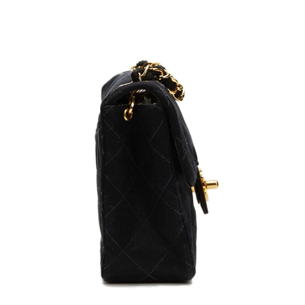 1990s Chanel Black Satin Vintage Mini Flap Bag In Excellent Condition In Bishop's Stortford, Hertfordshire
