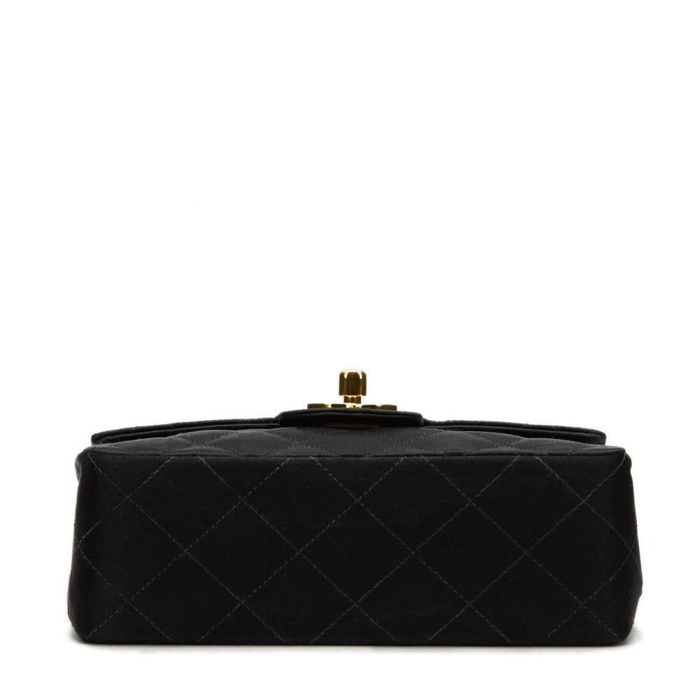 Women's 1990s Chanel Black Satin Vintage Mini Flap Bag