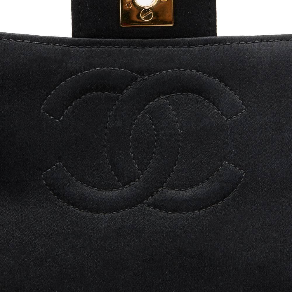 1990s Chanel Black Satin Vintage Mini Flap Bag 4