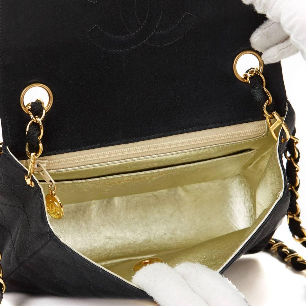 1990s Chanel Black Satin Vintage Mini Flap Bag 5