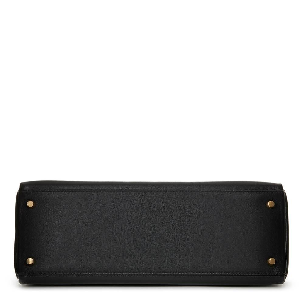 1997 Hermes Black Evergrain Leather Vintage Kelly 35cm Retourne 1
