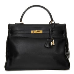 1997 Hermes Black Evergrain Leather Vintage Kelly 35cm Retourne