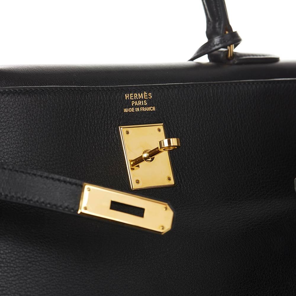1997 Hermes Black Evergrain Leather Vintage Kelly 35cm Retourne 2