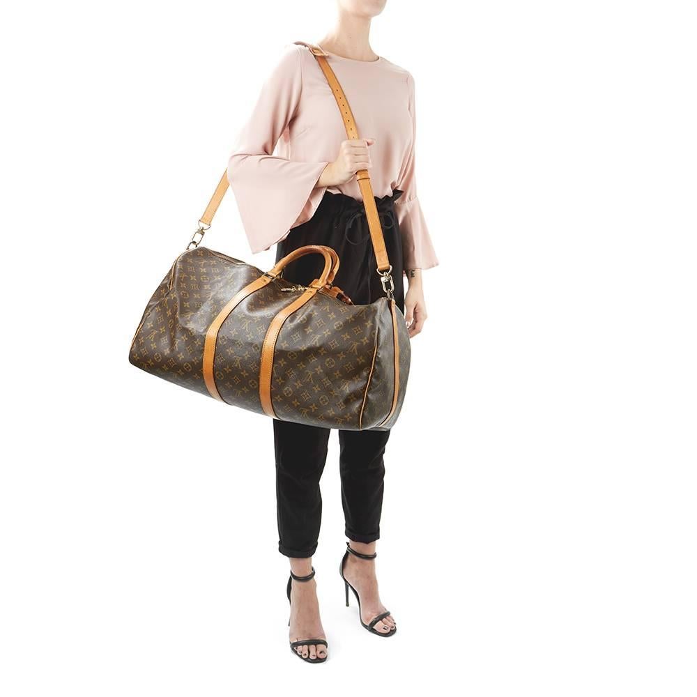1988 Louis Vuitton Brown Coated Monogram Canvas Vintage Keepall Bandouliere 55 2