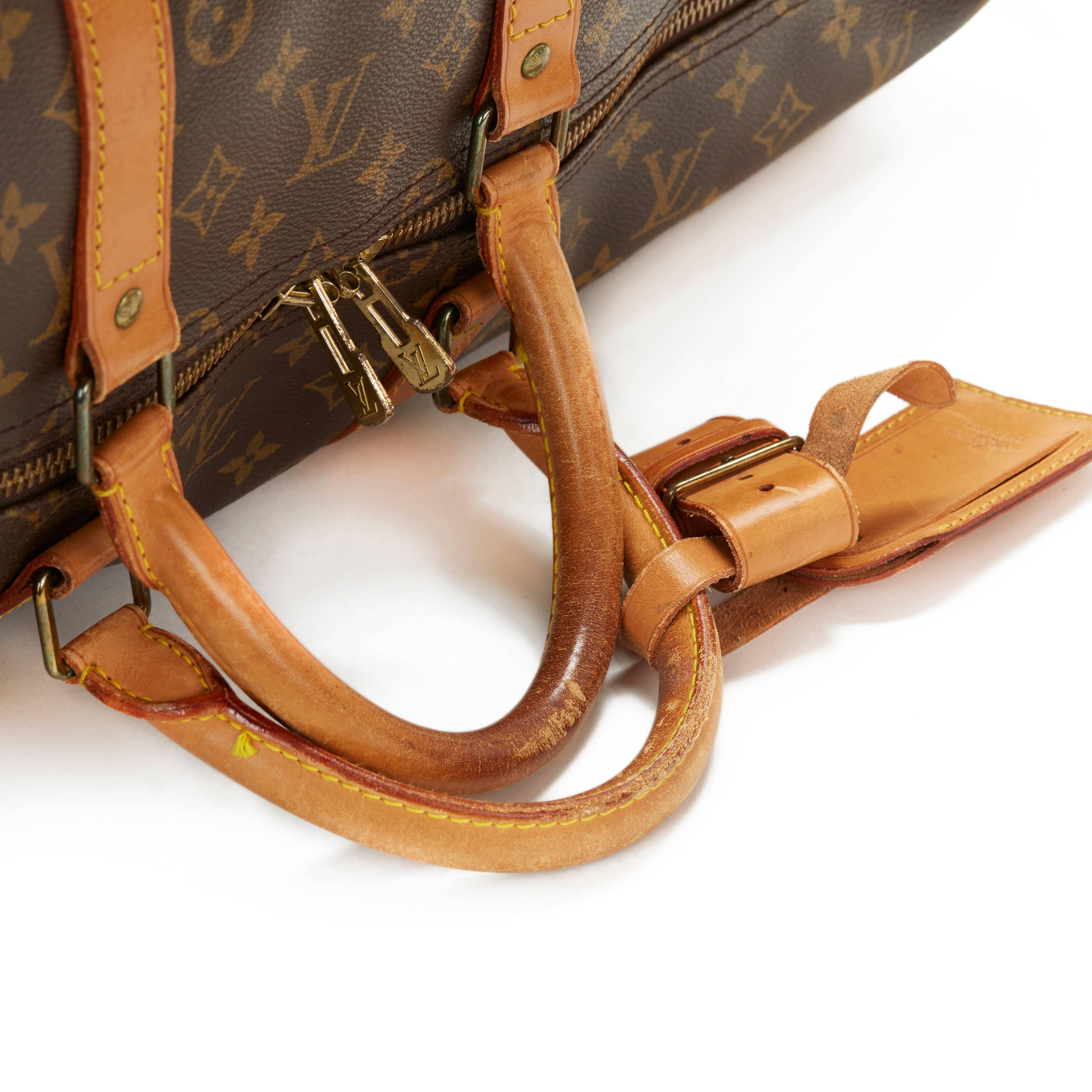 1988 Louis Vuitton Brown Coated Monogram Canvas Vintage Keepall Bandouliere 55 1