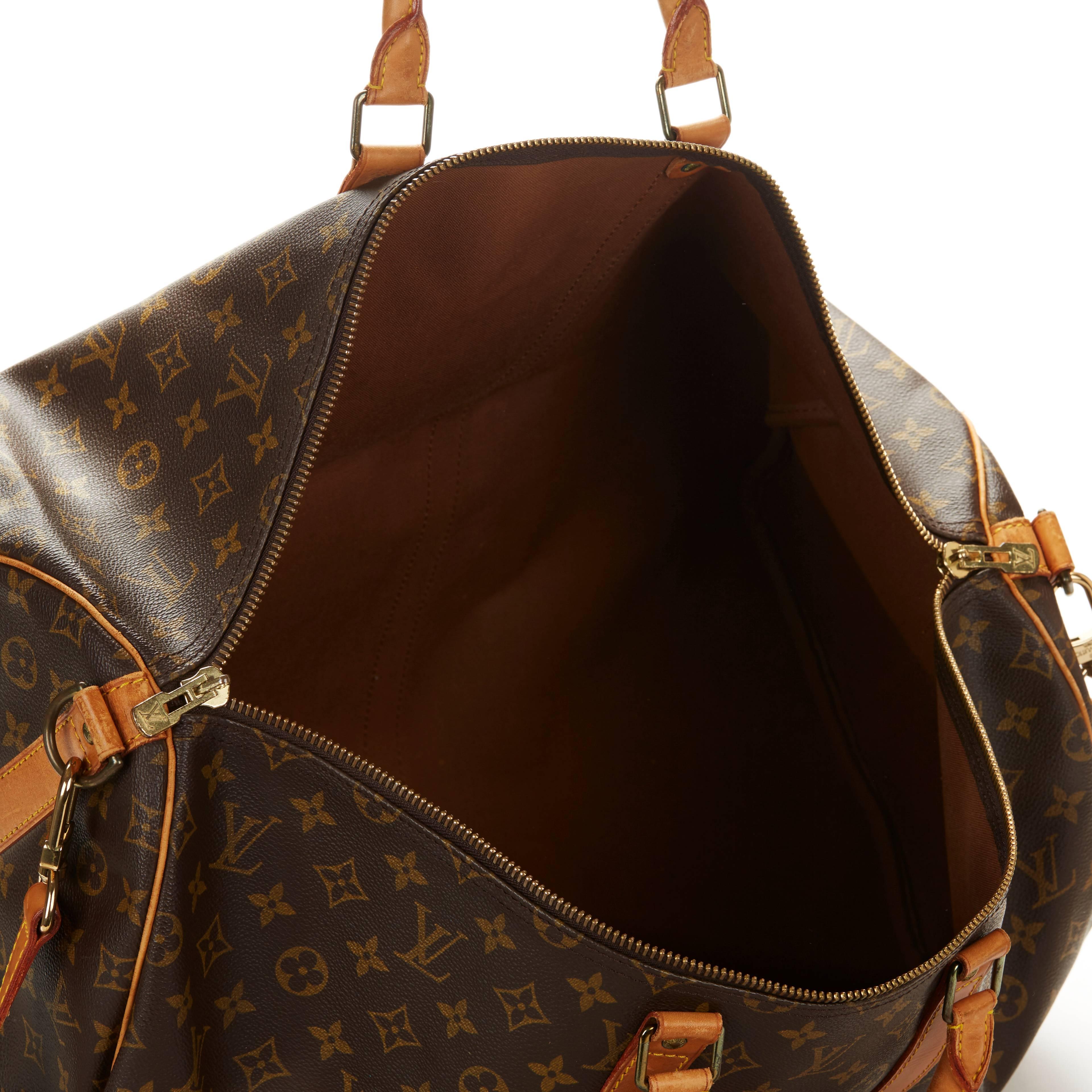 Women's or Men's 1988 Louis Vuitton Brown Coated Monogram Canvas Vintage Keepall Bandouliere 55