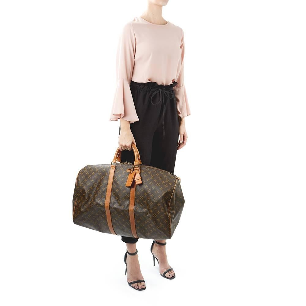1987 Louis Vuitton Brown Coated Monogram Canvas Vintage Keepall 55 1