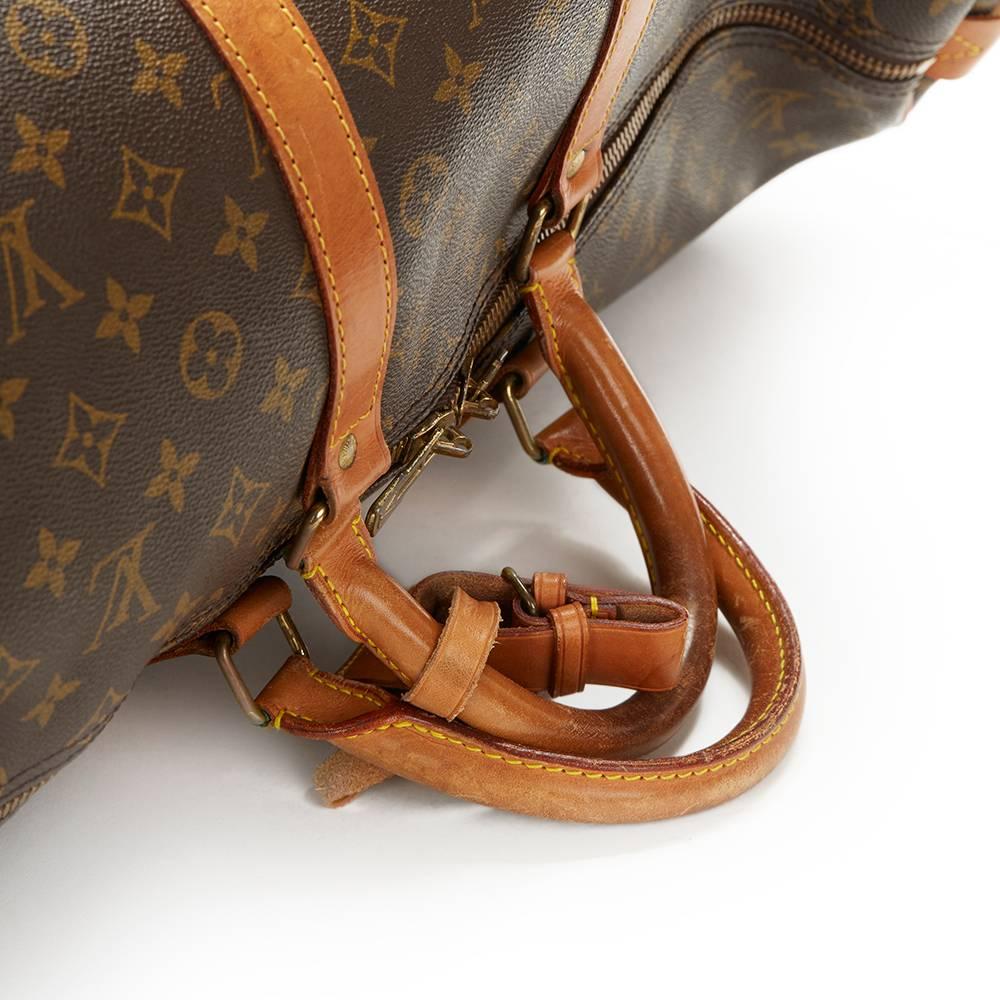 Black 1987 Louis Vuitton Brown Coated Monogram Canvas Vintage Keepall 55