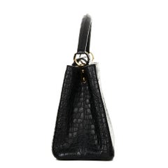 2014 Louis Vuitton Black Matte Porosus Crocodile Leather Capucines MM