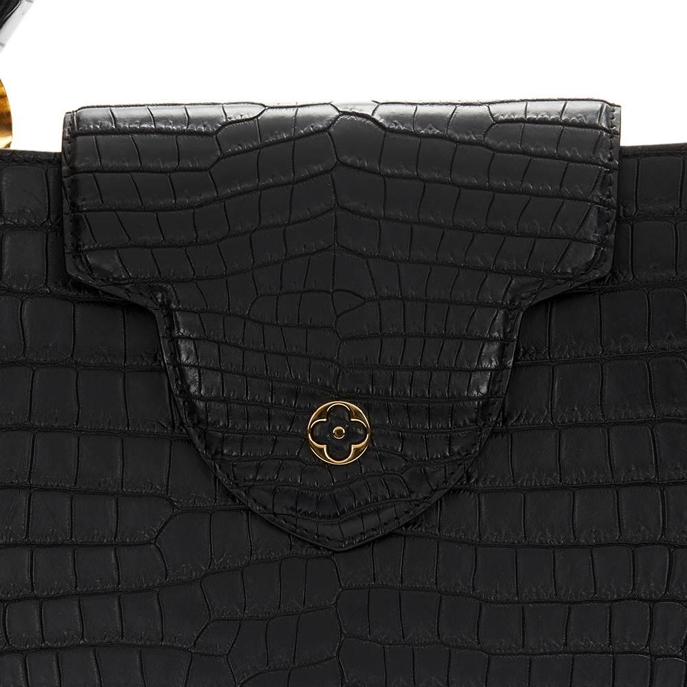 Women's 2014 Louis Vuitton Black Matte Porosus Crocodile Leather Capucines MM
