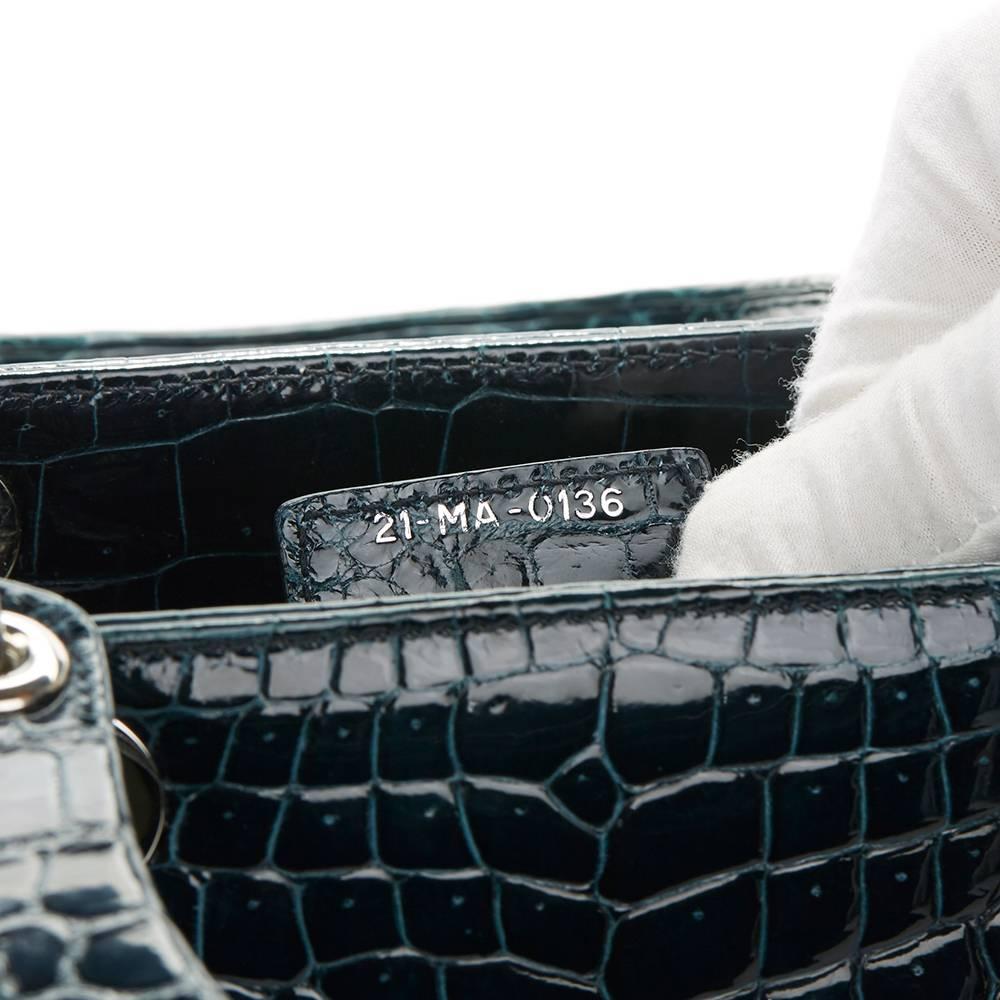 Women's 2016 Dior Dark Petrol Blue Shiny Porosus Crocodile Leather Medium Lady Dior