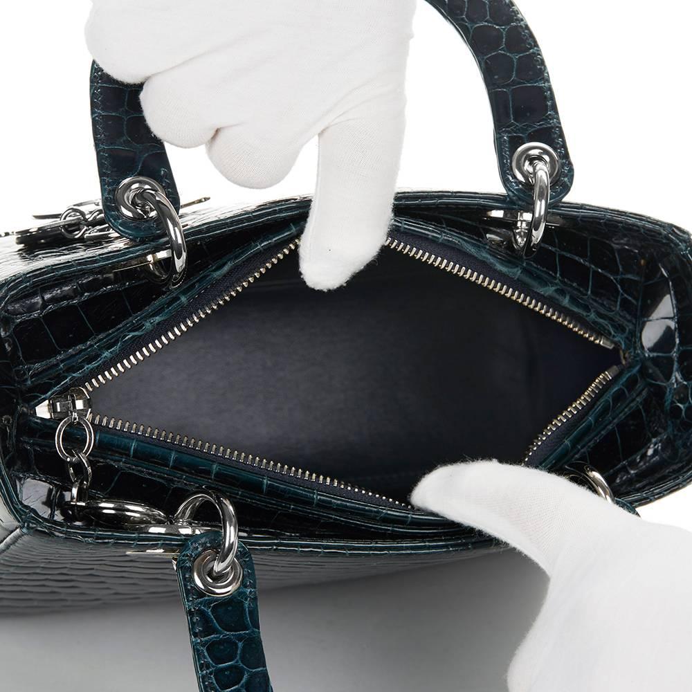 2016 Dior Dark Petrol Blue Shiny Porosus Crocodile Leather Medium Lady Dior 1