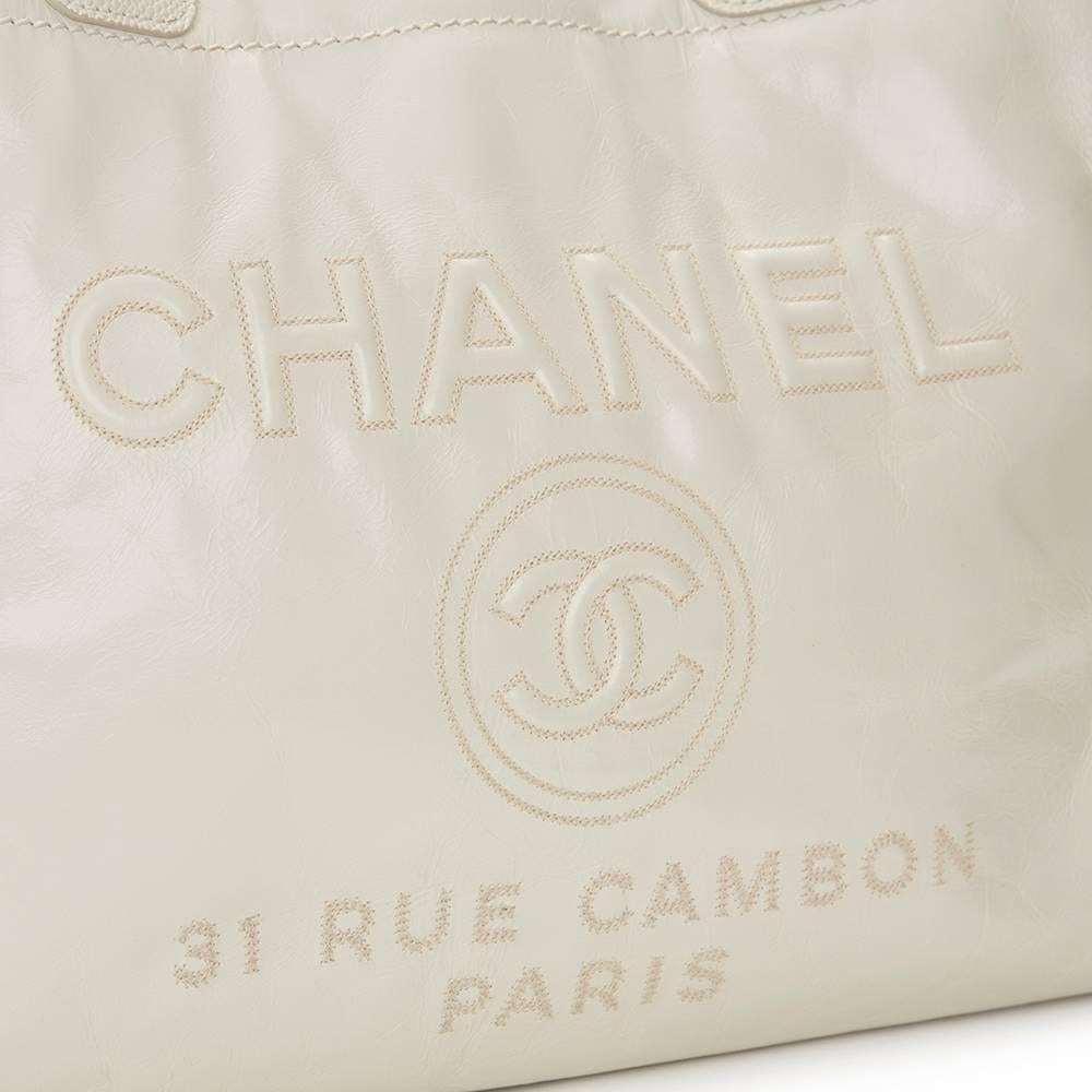 2016 Chanel White Glazed Leather & Caviar Leather Small Deauville Tote 2