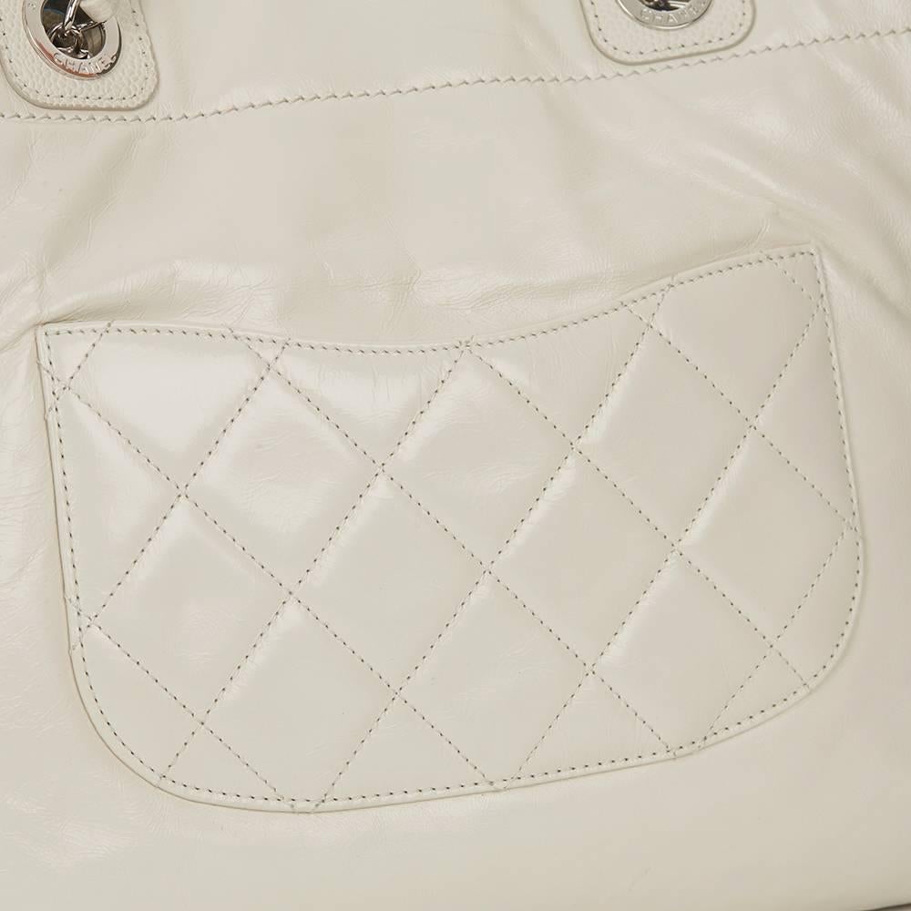 2016 Chanel White Glazed Leather & Caviar Leather Small Deauville Tote 3