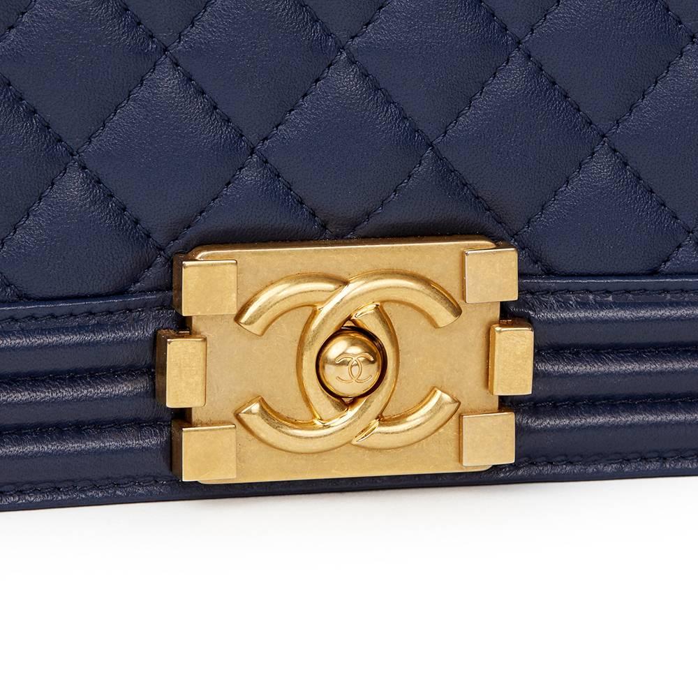 2016 Chanel Navy Quilted Lambskin Medium Le Boy In New Condition In Bishop's Stortford, Hertfordshire