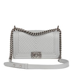 Chanel Grey Chevron Quilted Calfskin Leather Medium Le Boy 