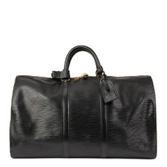 1992 Louis Vuitton Black Epi Leather Used Keepall 50