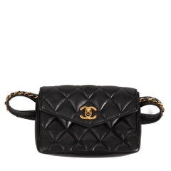 1990's Chanel Black Quilted Lambskin Vintage Classic Belt Bag