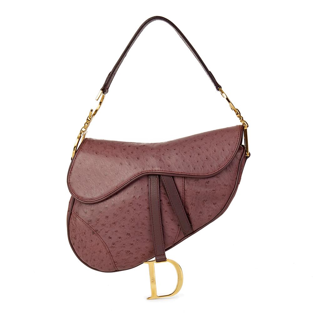2001 Christian Dior Violet Ostrich Leather Saddle Bag