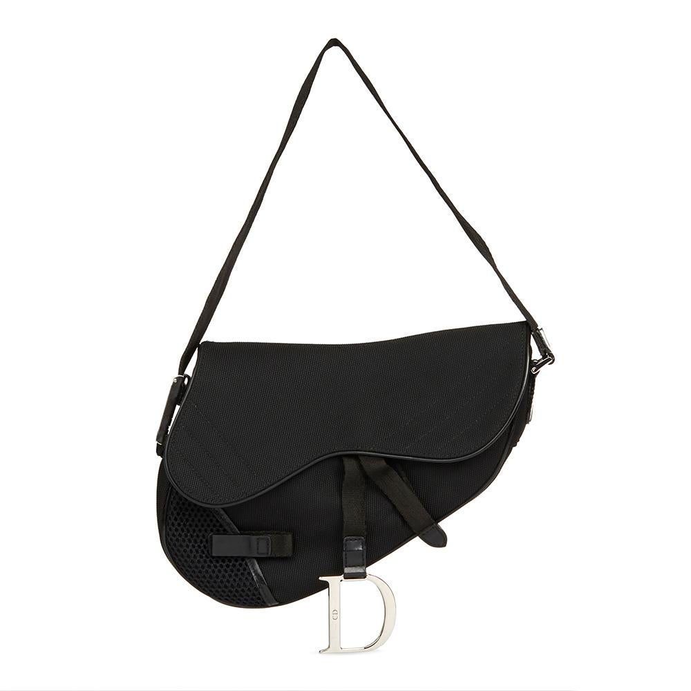 2002 Christian Dior Black Mesh Fabric Crossbody Saddle Bag