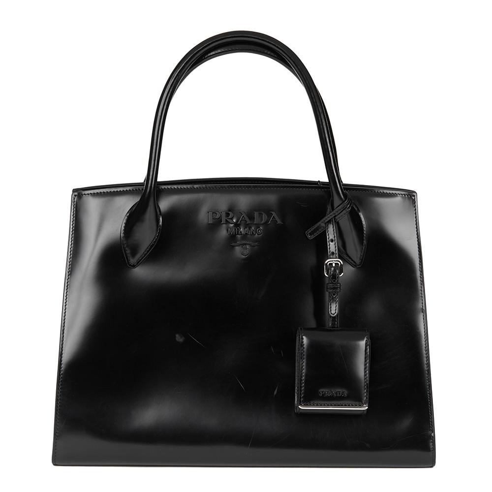 2017 Prada Black Patent Leather Monochrome Tote