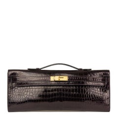 2016 Hermès Aubergine Shiny Porosus Crocodile Leather Kelly Cut