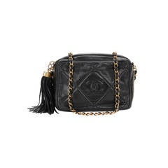 1990's Chanel Black Lambskin Retro Camera Tassel Bag