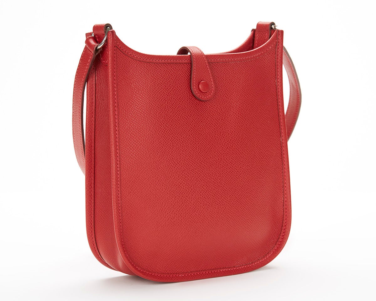 2012 Hermes Red Clemence Leather Mini Evelyne In Excellent Condition In Bishop's Stortford, Hertfordshire