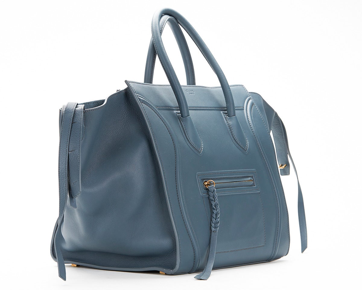 Celine Slate Blue Supple Calfskin Large Phantom Luggage Tote at ...  