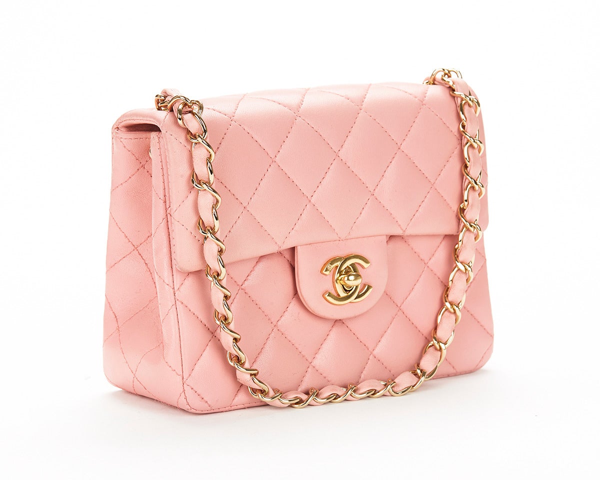 1990s Chanel Pink Lambskin Vintage Mini Flap Bag at 1stdibs