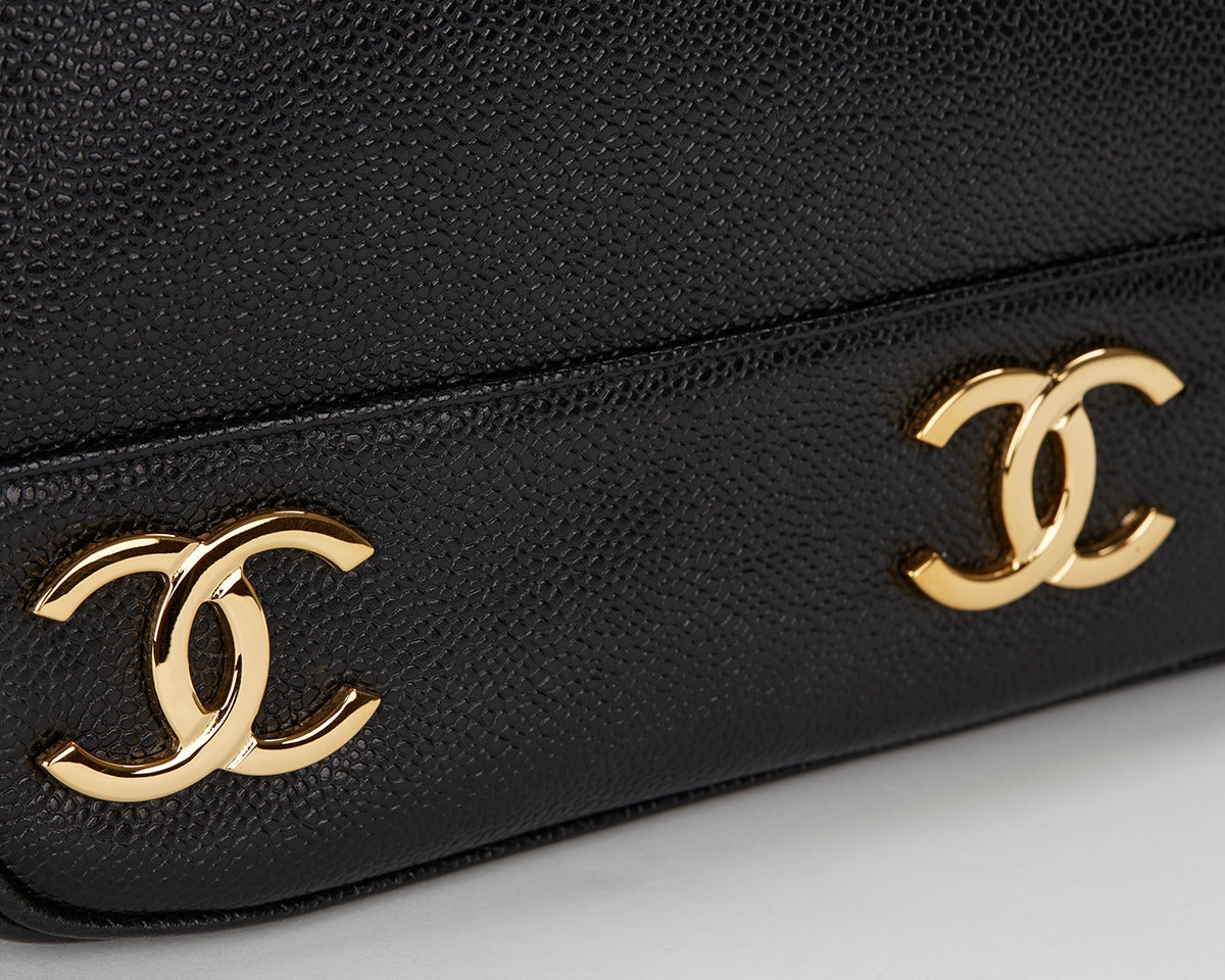 1990s Chanel Black Caviar Leather Large CC Charm Shoulder Bag 3