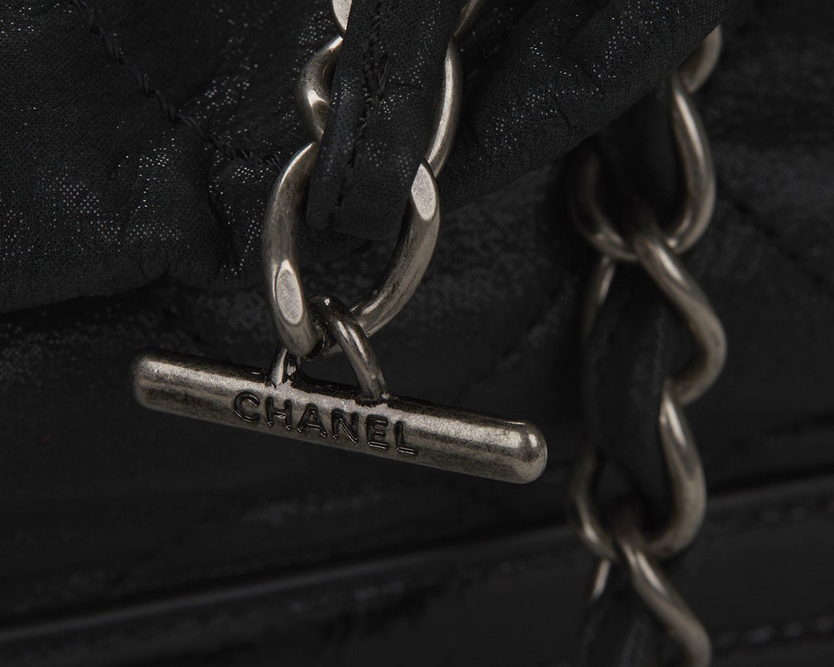Chanel Black Glazed Quilted Calfskin Large Charm Tote Bag 2