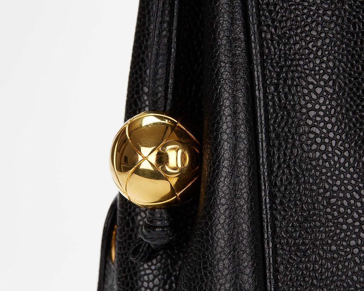 1990s Chanel Black Caviar Leather Large CC Charm Shoulder Bag 2