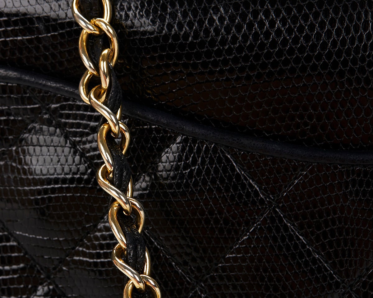 1990s Chanel Black Exotic Lizard Skin Leather Vintage Evening CC Flap Bag 3
