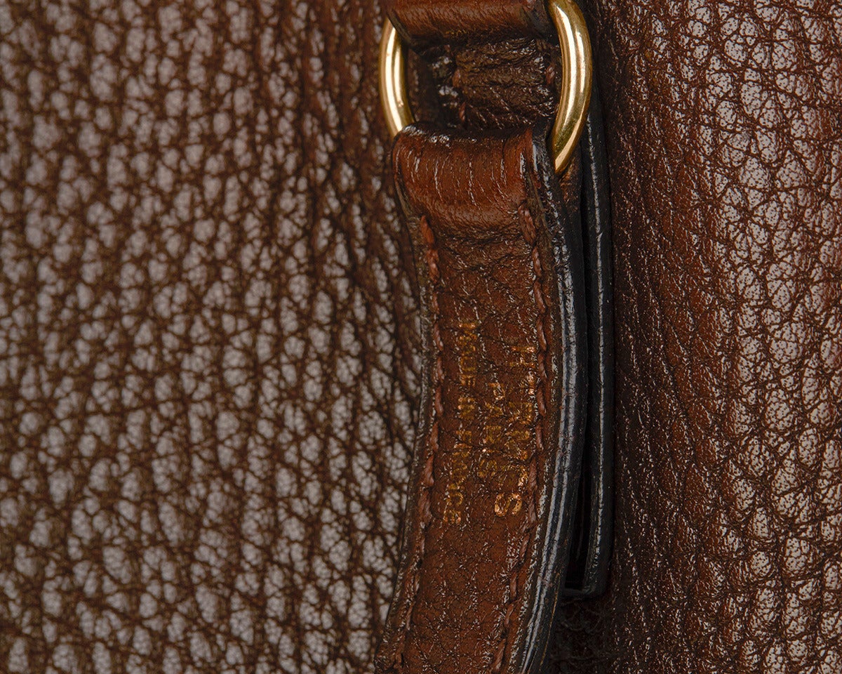 1990's Hermes Brown Fjord Leather Vintage Trim Shoulder Bag 2