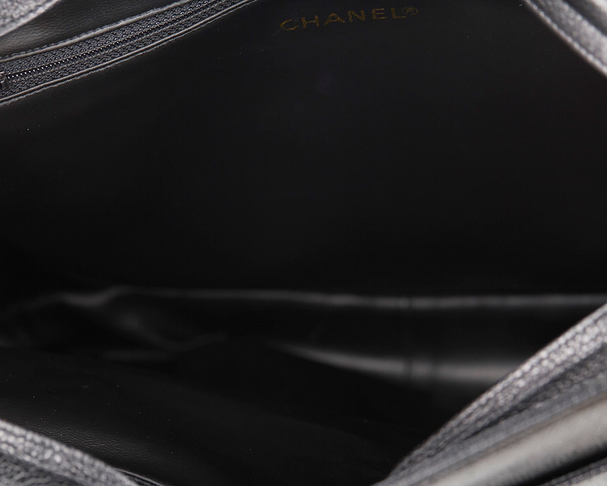 1990s Chanel Black Caviar Leather Large CC Charm Shoulder Bag 5