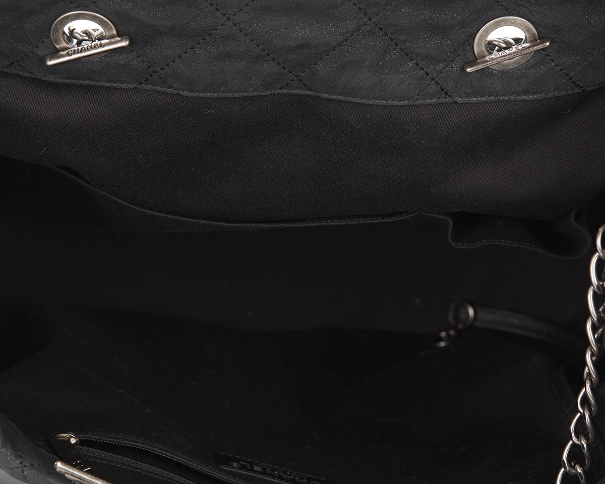 Chanel Black Glazed Quilted Calfskin Large Charm Tote Bag 5