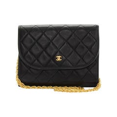 1990s Chanel Black Quilted Lambskin Mini Evening Flap Bag