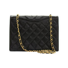 1990s Chanel Black Quilted Lambskin CC Shoulder Flap Bag