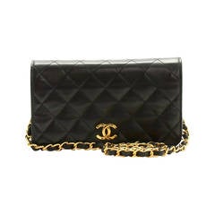 1990s Chanel Black Quilted Leather Mini Flap Bag