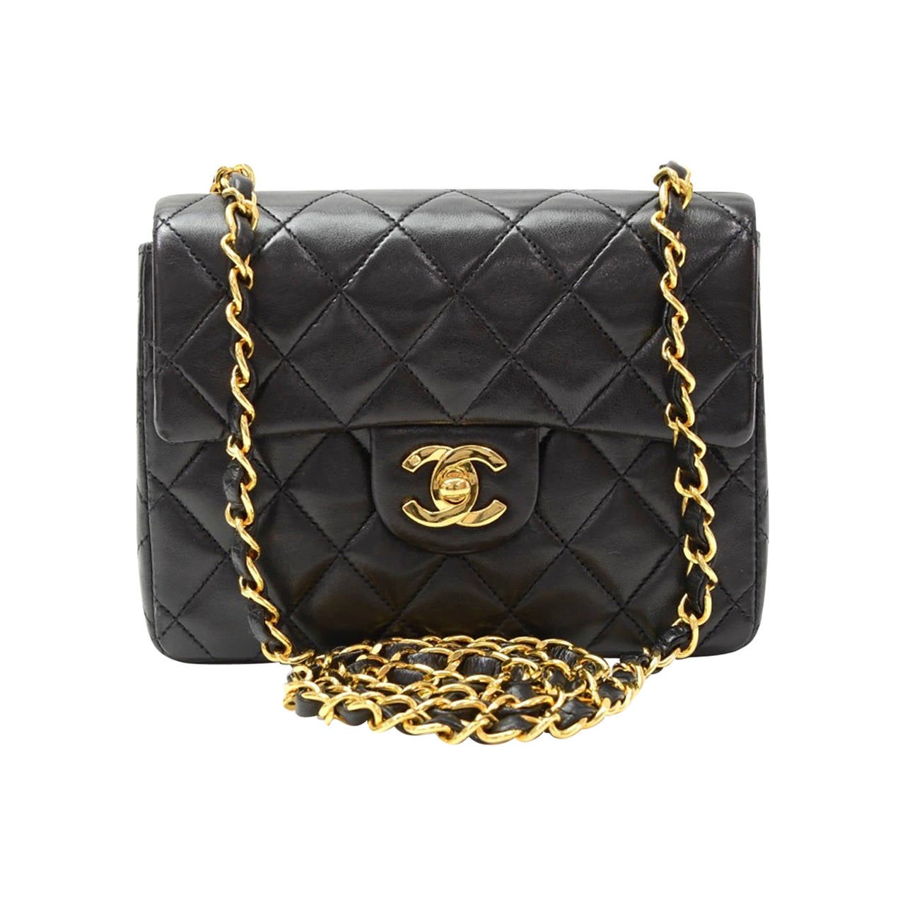 1990s Chanel Black Quilted Leather Mini Flap Bag